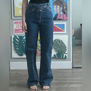 Asymmetric Waist Tall Long Blue Women's Jeans